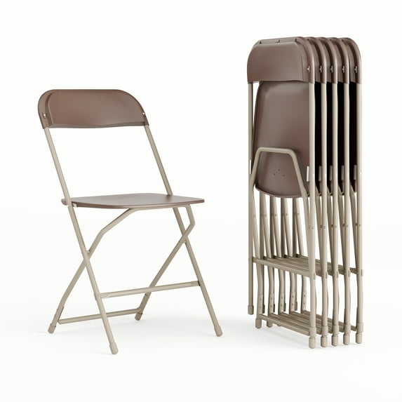 Flash Furniture Hercules Series Plastic Folding Chair Brown - 6 Pack 650LB Weight Capacity Comfortable Event Chair-Lightweight Folding Chair, Adult
