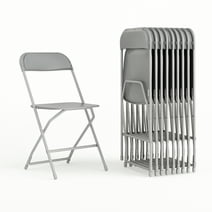 Flash Furniture Hercules Series Plastic Folding Chair Grey - 10 Pack 650LB Weight Capacity Comfortable Event Chair-Lightweight Folding Chair, Adult