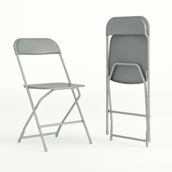 Flash Furniture Hercules Series Plastic Folding Chair Grey - 2 Pack 650LB Weight Capacity Comfortable Event Chair-Lightweight Folding Chair