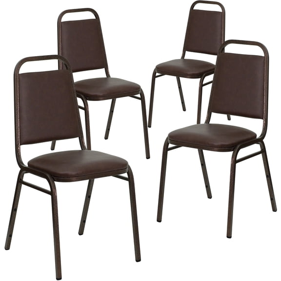 Flash Furniture Hercules Series Trapezoidal Vinyl Banquet Stacking Chairs, Set of 4, Brown