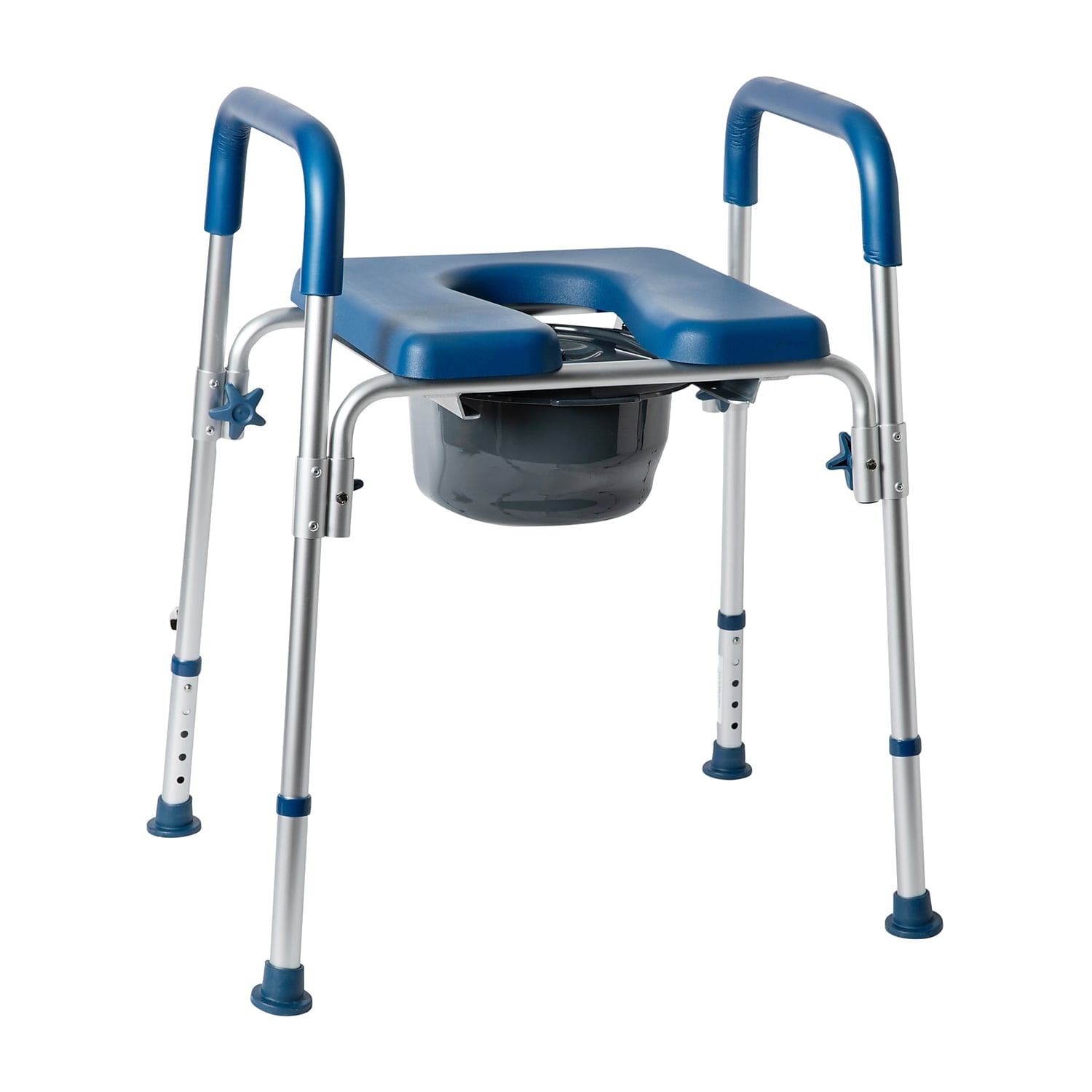 Blue and Gray Height Adjustable Multifunctional Commode and Shower Chair
