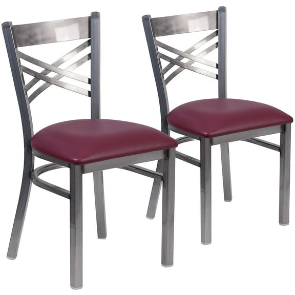 Flash Furniture Hercules Traditional Vinyl & Metal X-Back Restaurant Dining Chair Burgundy 2/Pack