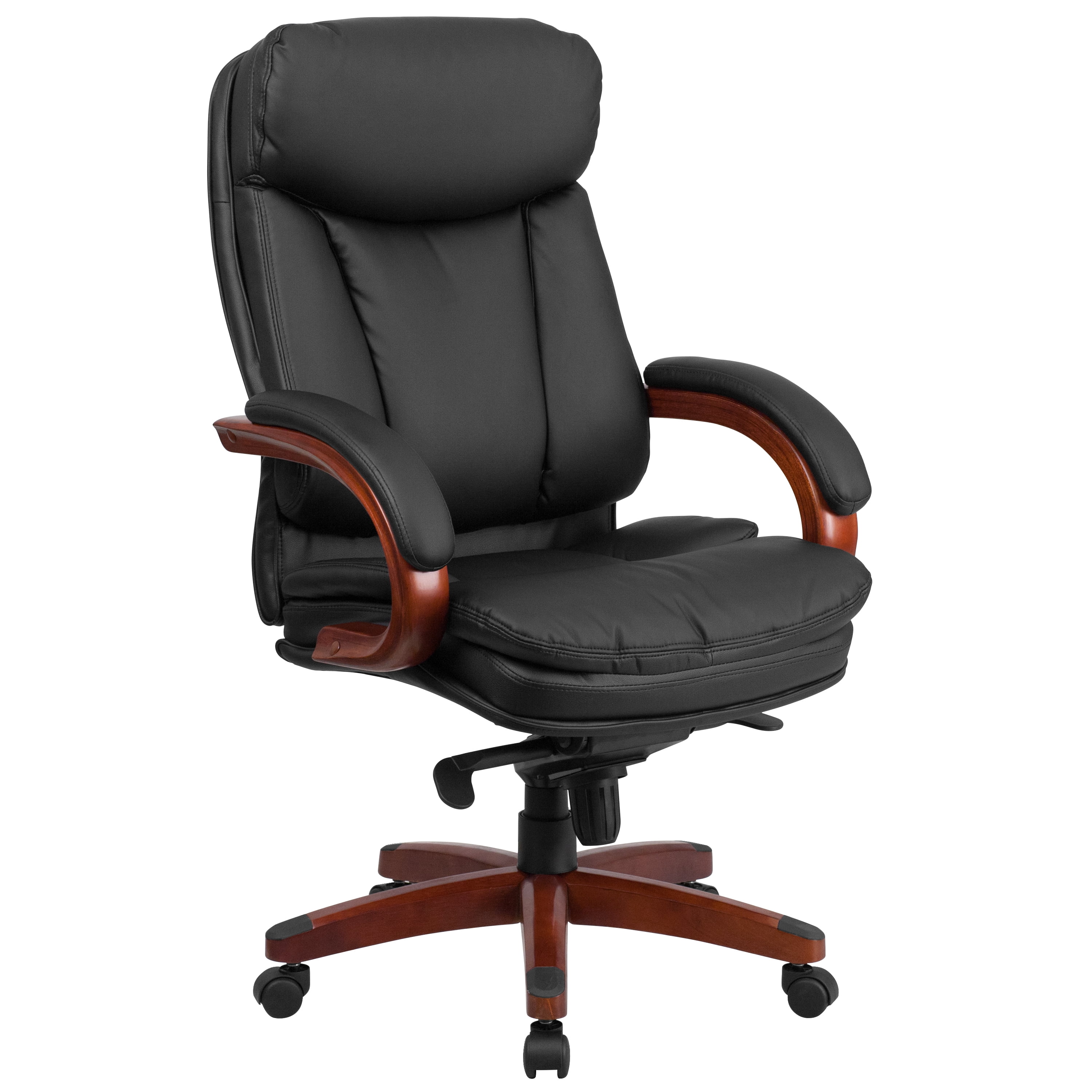 Leather office chair with shop wood arms