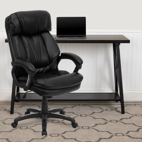 Flash Furniture High Back Black LeatherSoft Executive Swivel Ergonomic Office Chair with Plush Headrest, Extensive Padding and Arms