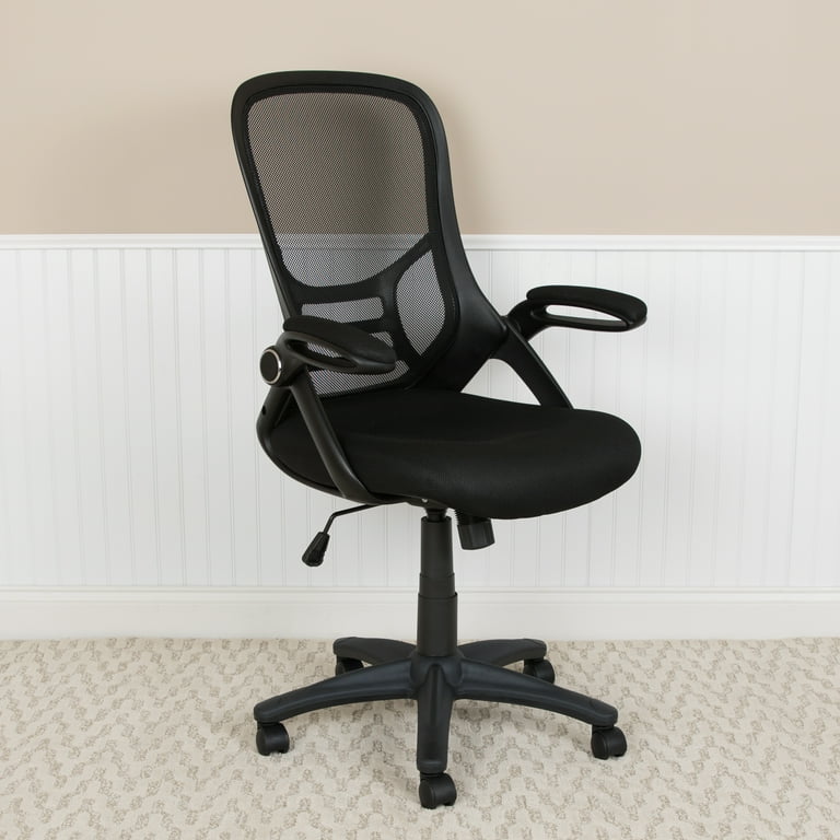 Flash Furniture High Back Black Mesh Ergonomic Swivel Office Chair with Black Frame and Flip up Arms