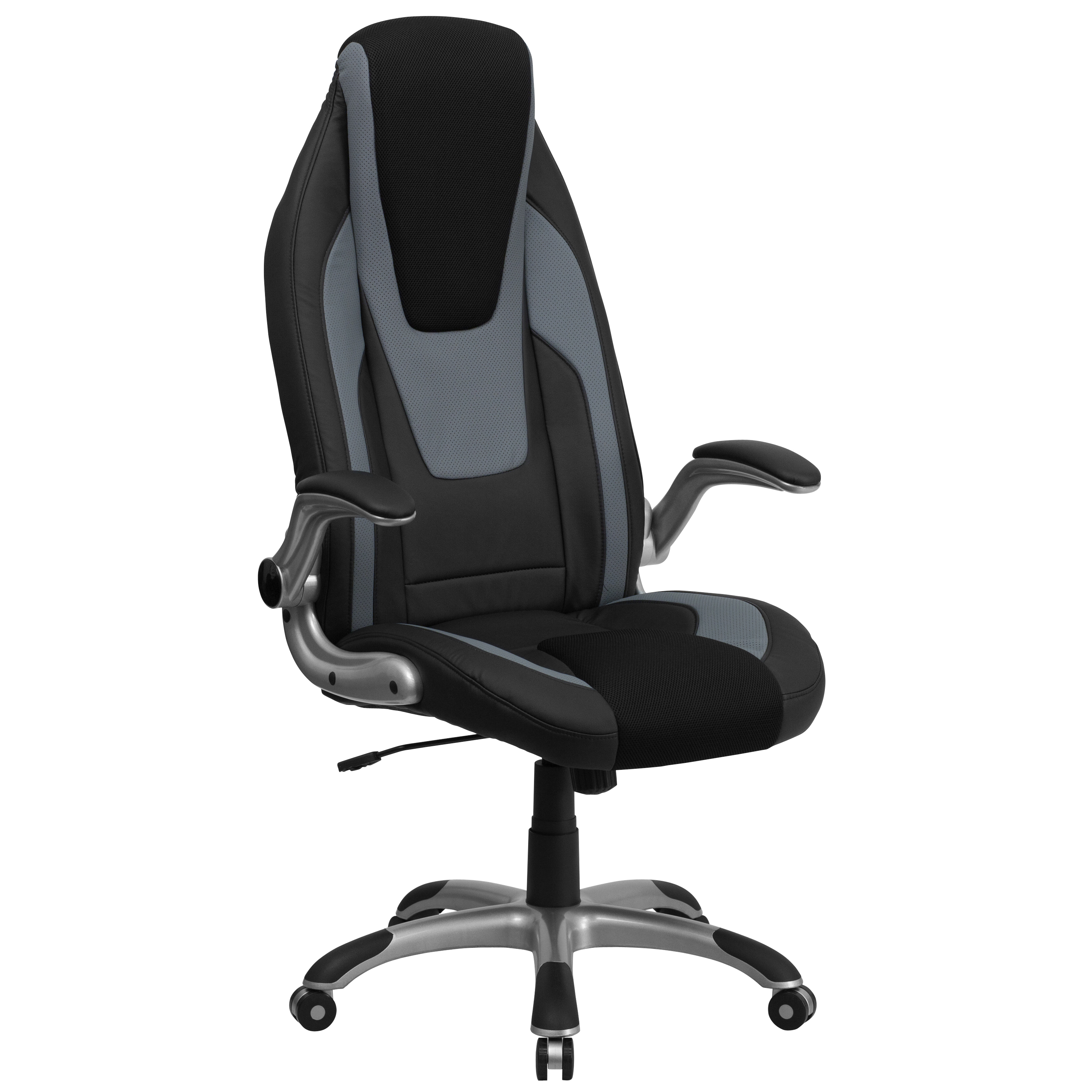 Flash Furniture High Back Black and Gray Vinyl Executive Swivel Ergonomic Office Chair with Black Mesh Insets and Flip-Up Arms - image 1 of 6
