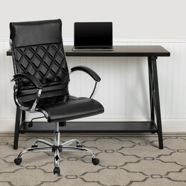 Flash Furniture High Back Designer Quilted Black LeatherSoft Executive Swivel Office Chair with Chrome Base and Arms