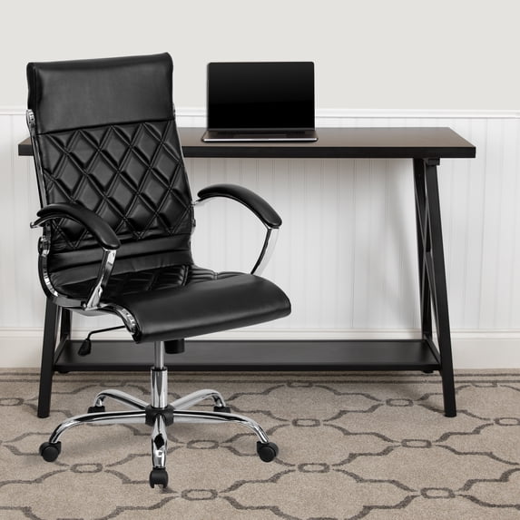 Flash Furniture High Back Designer Quilted Black LeatherSoft Executive Swivel Office Chair with Chrome Base and Arms