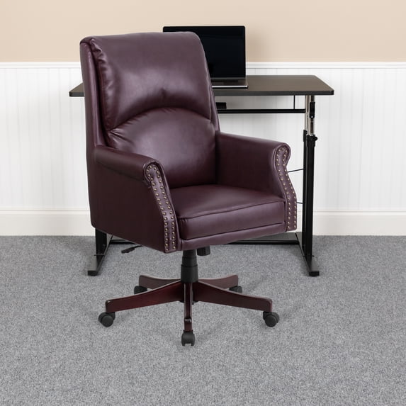 Flash Furniture High Back Pillow Back Burgundy LeatherSoft Executive Swivel Office Chair with Arms