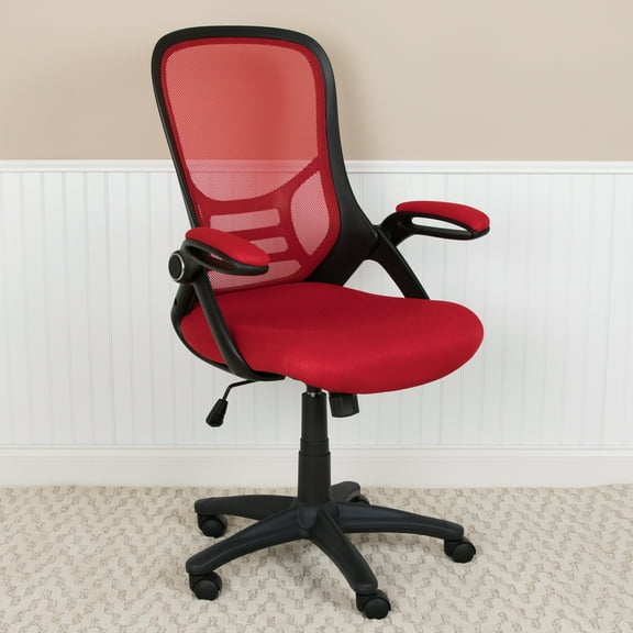 Flash Furniture High Back Red Mesh Ergonomic Swivel Office Chair with Black Frame and Flip-up Arms