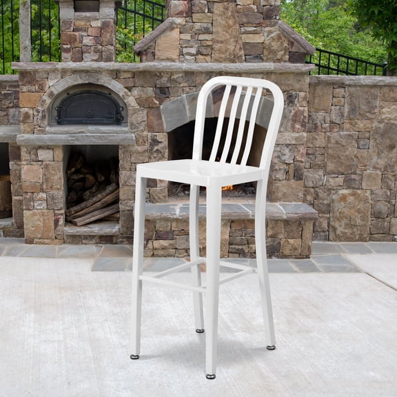 Flash Furniture High Vertical Slat Back Bar Stool, White