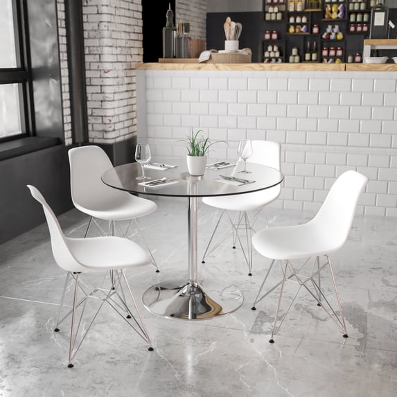 Flash Furniture Hills 39.25'' Round Glass Dining Table with 29''H Chrome Base, Clear/Silver