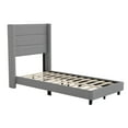 thumbnail image 1 of Flash Furniture Hollis Twin Upholstered Platform Bed with Wingback Headboard, Mattress Foundation with Slatted Supports, No Box Spring Needed, Gray Faux Linen, 1 of 12