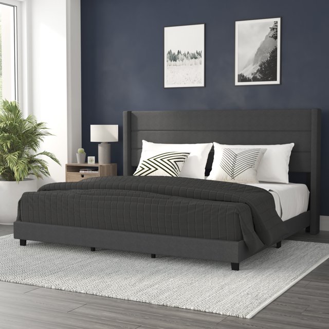 Flash Furniture Hollis Wingback Upholstered Platform Bed, Charcoal ...