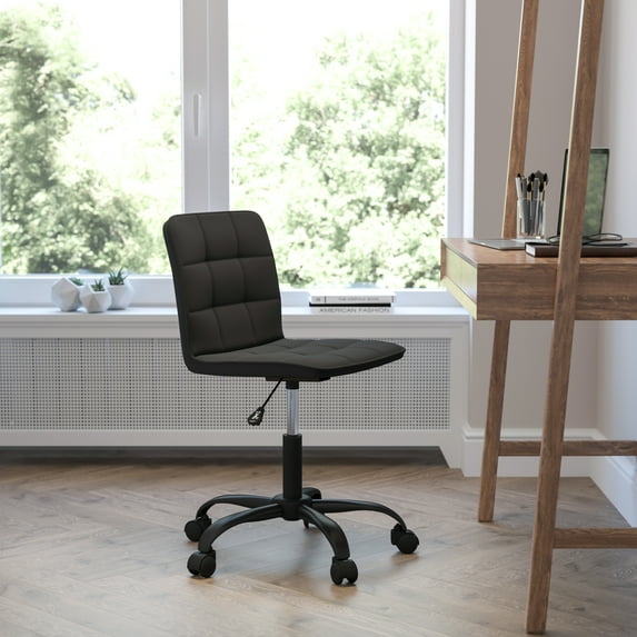 Flash Furniture Home and Office Armless Task Chair with Tufted Back/Seat in Black Fabric