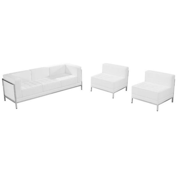 Flash Furniture Imagination 3 Pieces Leather Reception Sofa Set in White