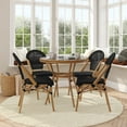 thumbnail image 1 of Flash Furniture Indoor/Outdoor Commercial French Bistro 31.5" Table, Black Textilene, Glass Top with 4 Stack Chairs - Natural Frame, 1 of 10