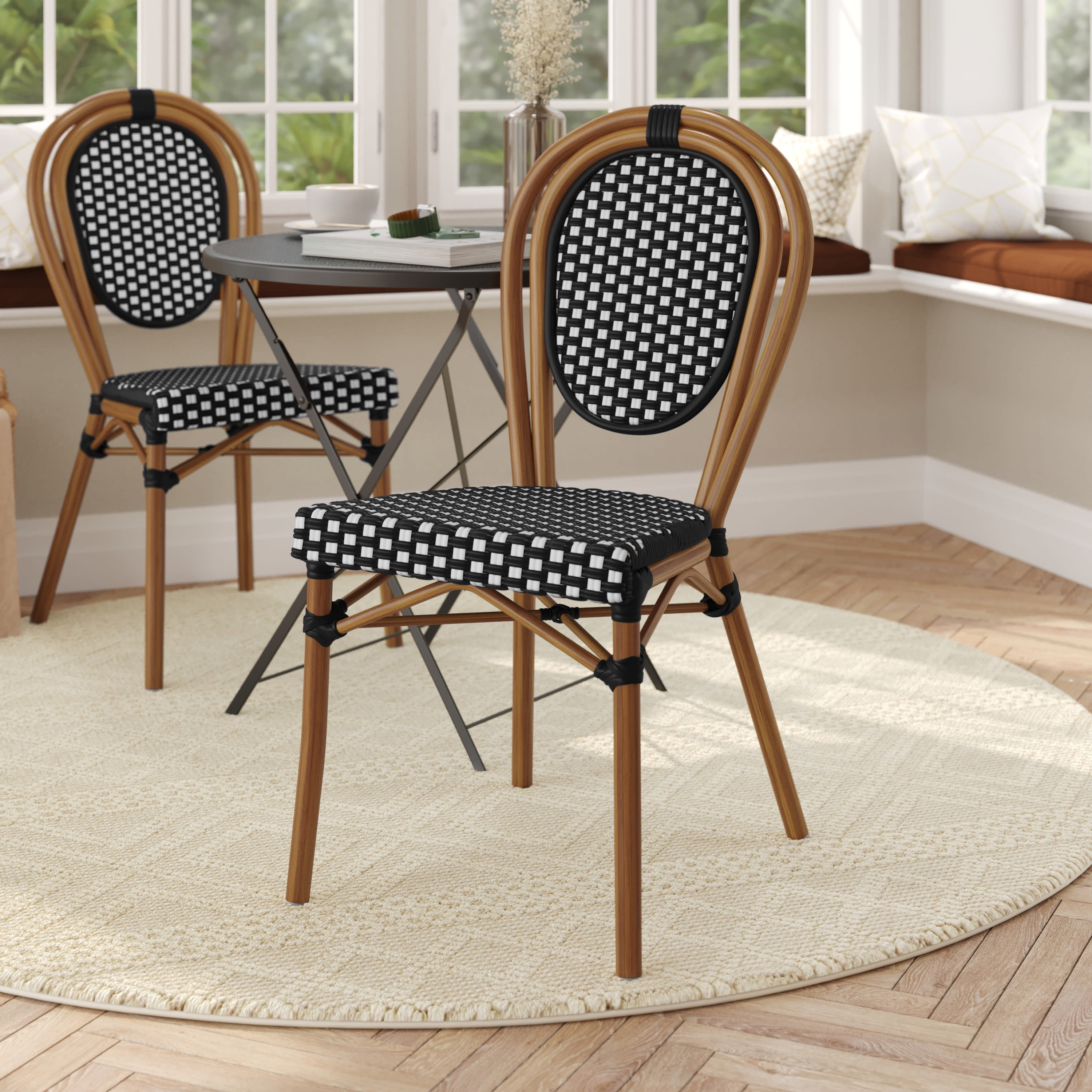 Flash Furniture Lourdes Indoor/Outdoor French Bistro Stacking Chair Black/White/Natural