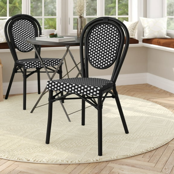 Flash Furniture Lourdes Indoor/Outdoor French Bistro Stacking Chair Black/White (SDA6422SBKWBK)