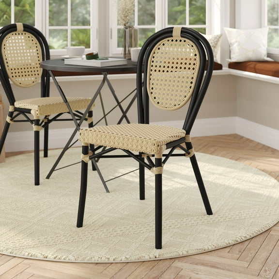 Flash Furniture Cannes Indoor/Outdoor French Bistro Stacking Chair Natural/Black (SDA642111NBK)