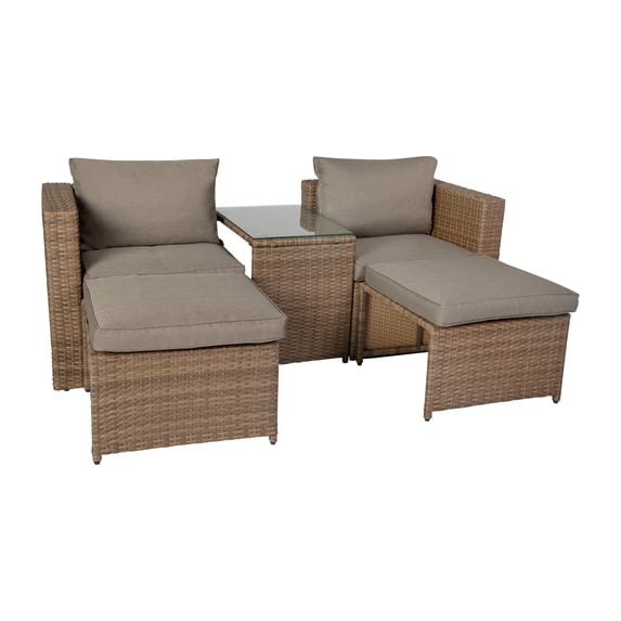 Flash Furniture Nico Indoor/Outdoor Modular Loveseat Sofa Set Gray Cushions and Natural Frame
