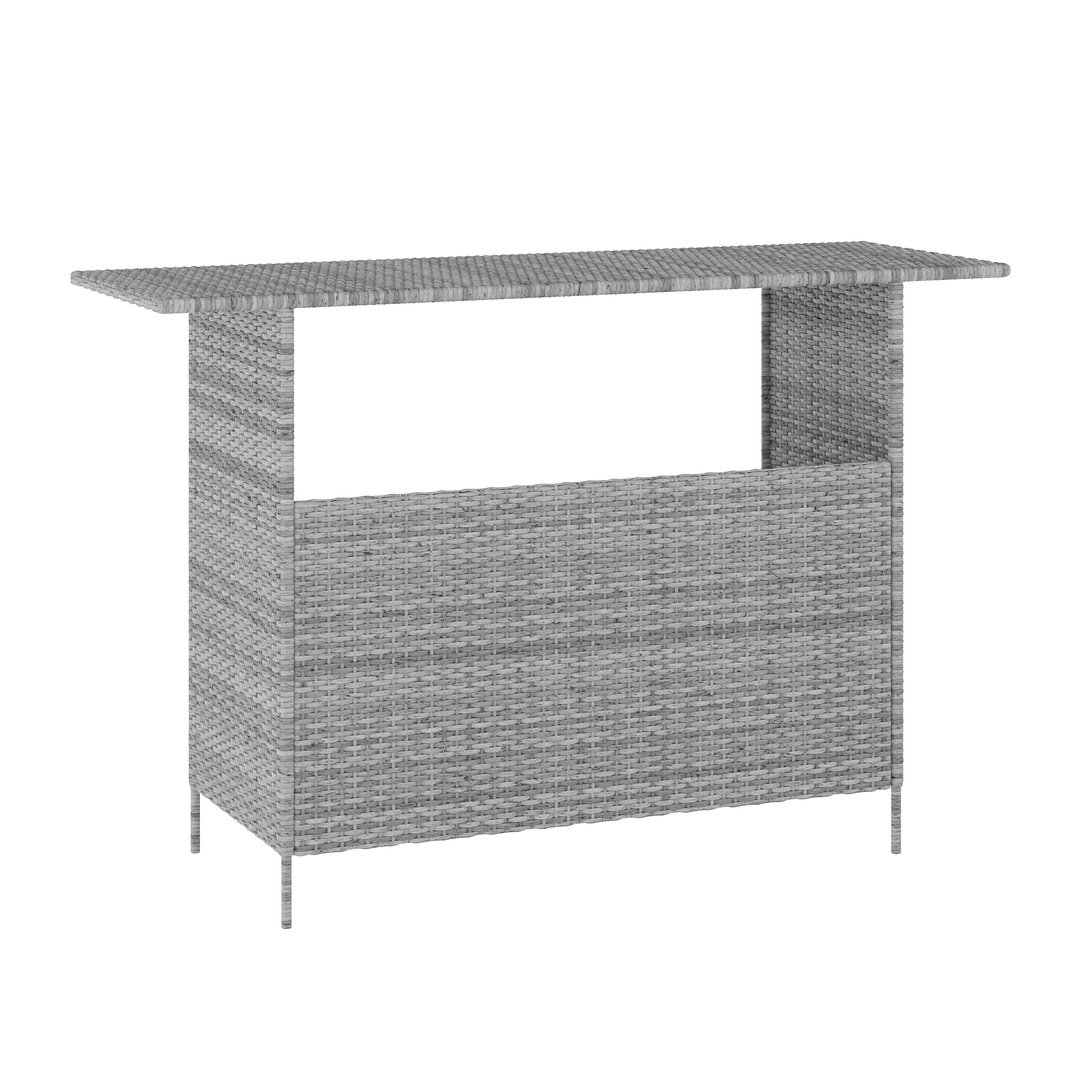 Gray Wicker Rattan Bar Counter Table with Shelves for Indoor/Outdoor Use