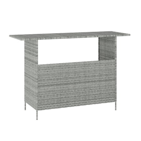 Flash Furniture Indoor/Outdoor Patio Wicker Rattan Bar Counter Table with 2 Shelves, Gray