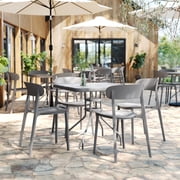 Flash Furniture Indoor-Outdoor Stacking Patio Chair with Curved Backrest, Commercial All-Weather Resin Chair in Gray