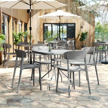 Flash Furniture Indoor-Outdoor Stacking Patio Chair with Curved Backrest, Commercial All-Weather Resin Chair in Gray