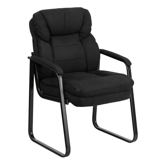 Flash Furniture Isla Black Microfiber Executive Side Reception Chair with Lumbar Support and Sled Base