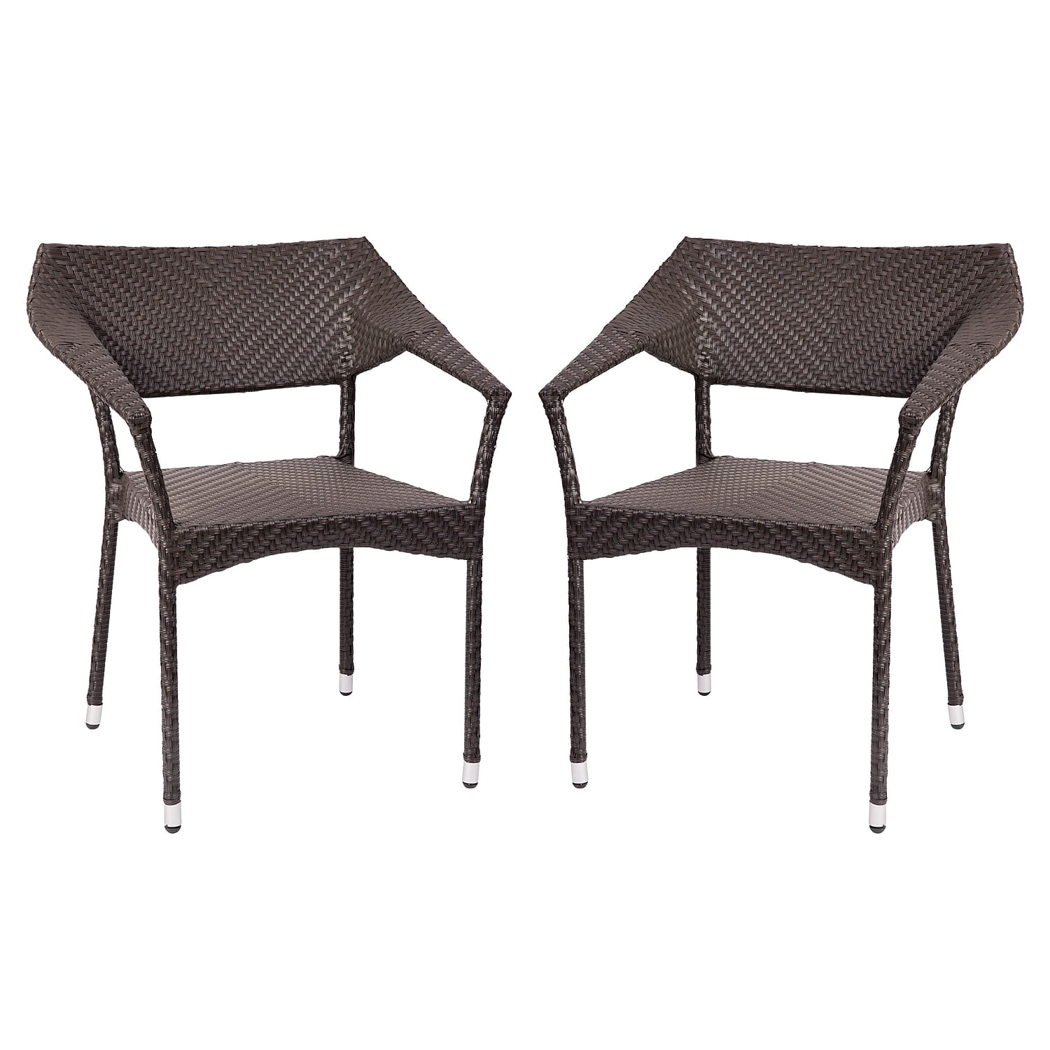 Flash Furniture Jace 34"H Espresso PE Rattan Wicker Commercial Grade Stacking Patio Chair 2/Pack