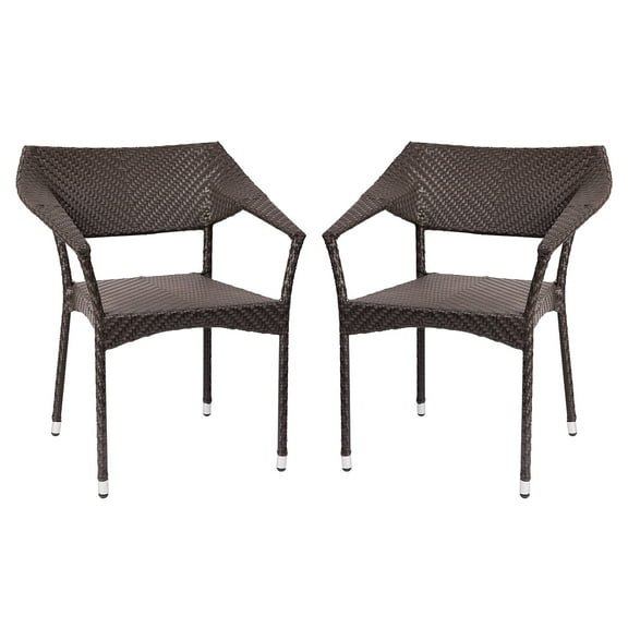 Flash Furniture Jace 34"H Espresso PE Rattan Wicker Commercial Grade Stacking Patio Chair 2/Pack