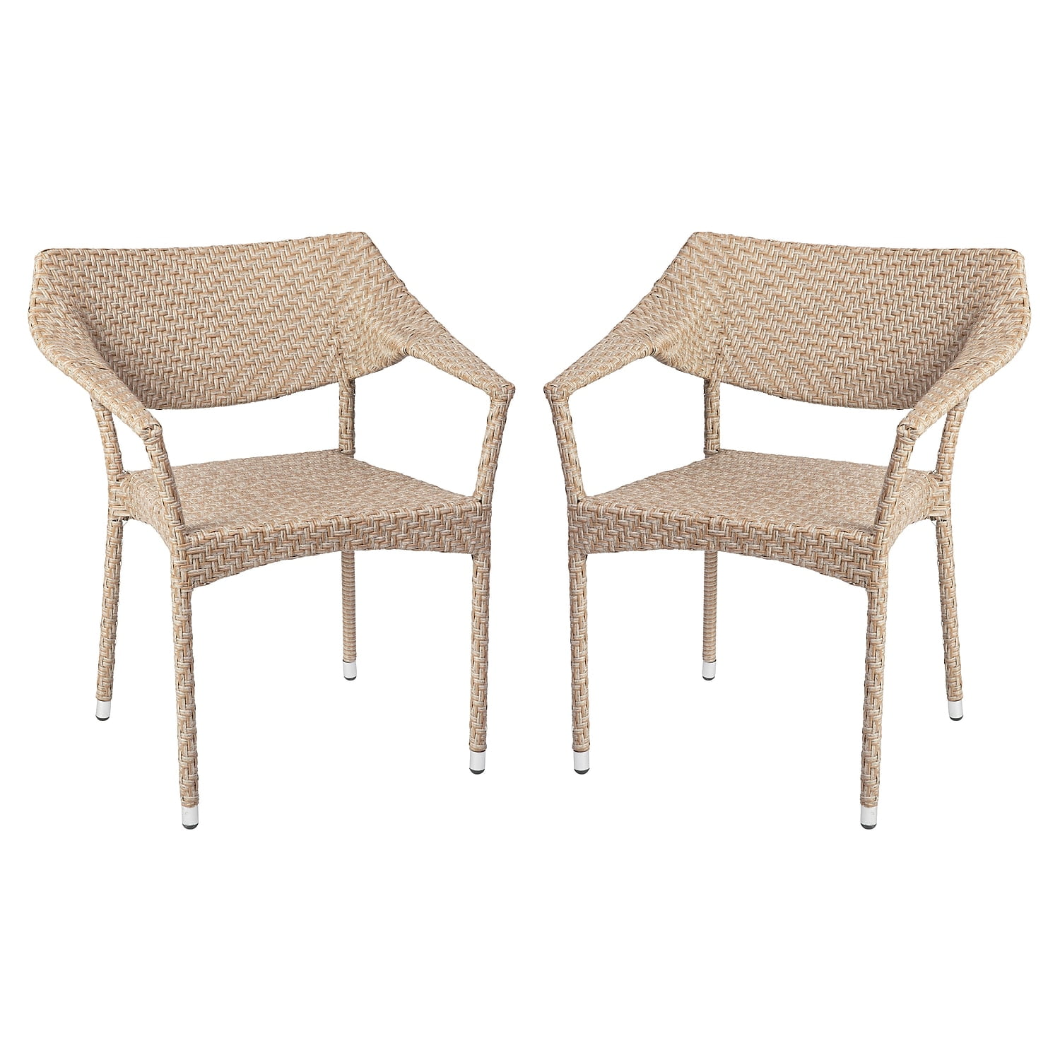 Flash Furniture Jace 34"H Natural PE Rattan Wicker Commercial Grade Stacking Patio Chair 2/Pack