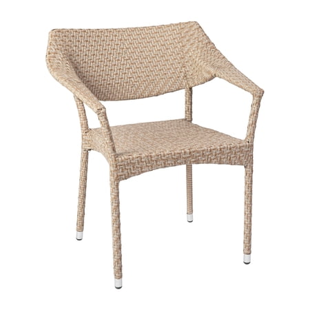 Flash Furniture Jace Commercial Grade Stacking Patio Chair, All Weather PE Rattan Wicker Patio Dining Chair - Natural
