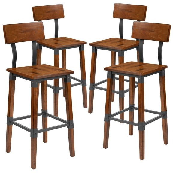 Flash Furniture Jackson 4 Pack Rustic Antique Walnut Industrial Wood Dining Barstool