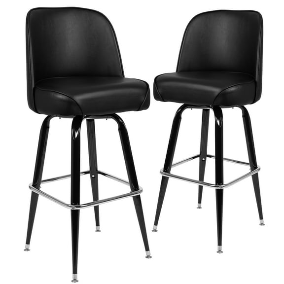 Flash Furniture James Vinyl Upholstered Modern Metal Swivel Barstools, Set of 2, Black