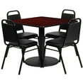 thumbnail image 1 of Flash Furniture Jamie 36'' Square Mahogany Laminate Table Set with Round Base and 4 Black Trapezoidal Back Banquet Chairs, 1 of 3