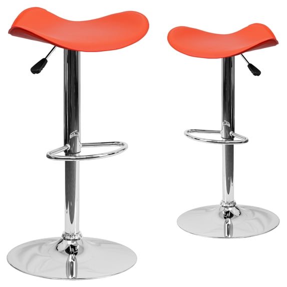 Flash Furniture Jefferson 2 Pk. Contemporary Orange Vinyl Adjustable Height Barstool with Wavy Seat and Chrome Base