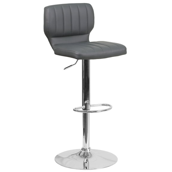 Flash Furniture Jeremy Contemporary Gray Vinyl Adjustable Height Barstool with Vertical Stitch Back and Chrome Base