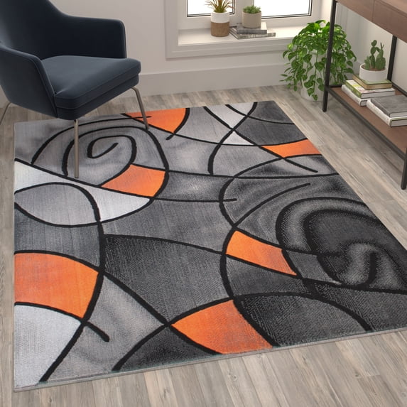 Flash Furniture Jubilee Rectangular Contemporary Black, Grey, Orange Area Rug, 5' x 7'