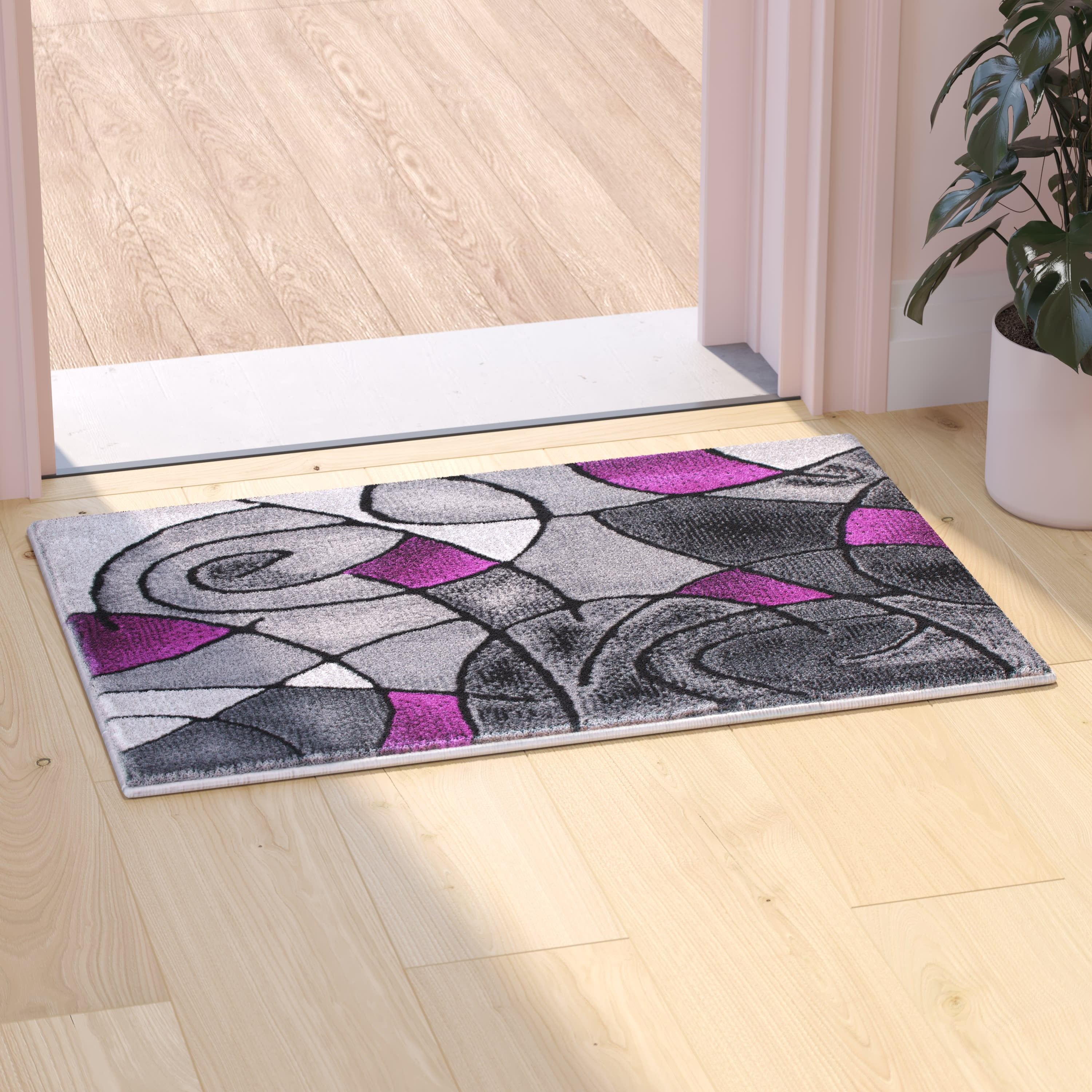 Flash Furniture Jubilee Rectangular Contemporary Black, Grey, Purple Area Rug, 2' x 3'