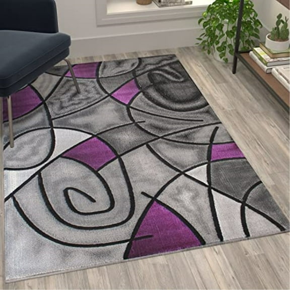 Flash Furniture Jubilee Rectangular Contemporary Black, Grey, Purple Area Rug, 3' x 5'