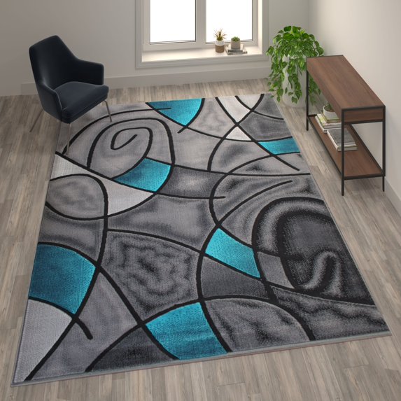 Flash Furniture Jubilee Rectangular Contemporary Black, Grey, Turquoise Area Rug, 8' x 10'