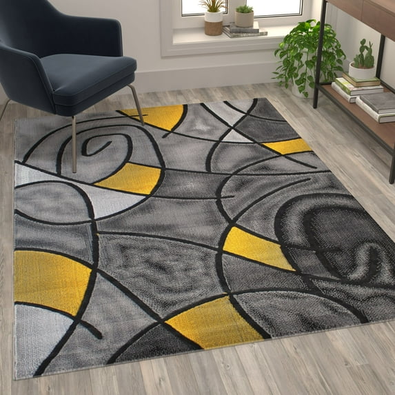 Flash Furniture Jubilee Rectangular Contemporary Black, Grey, Yellow Area Rug, 5' x 7'