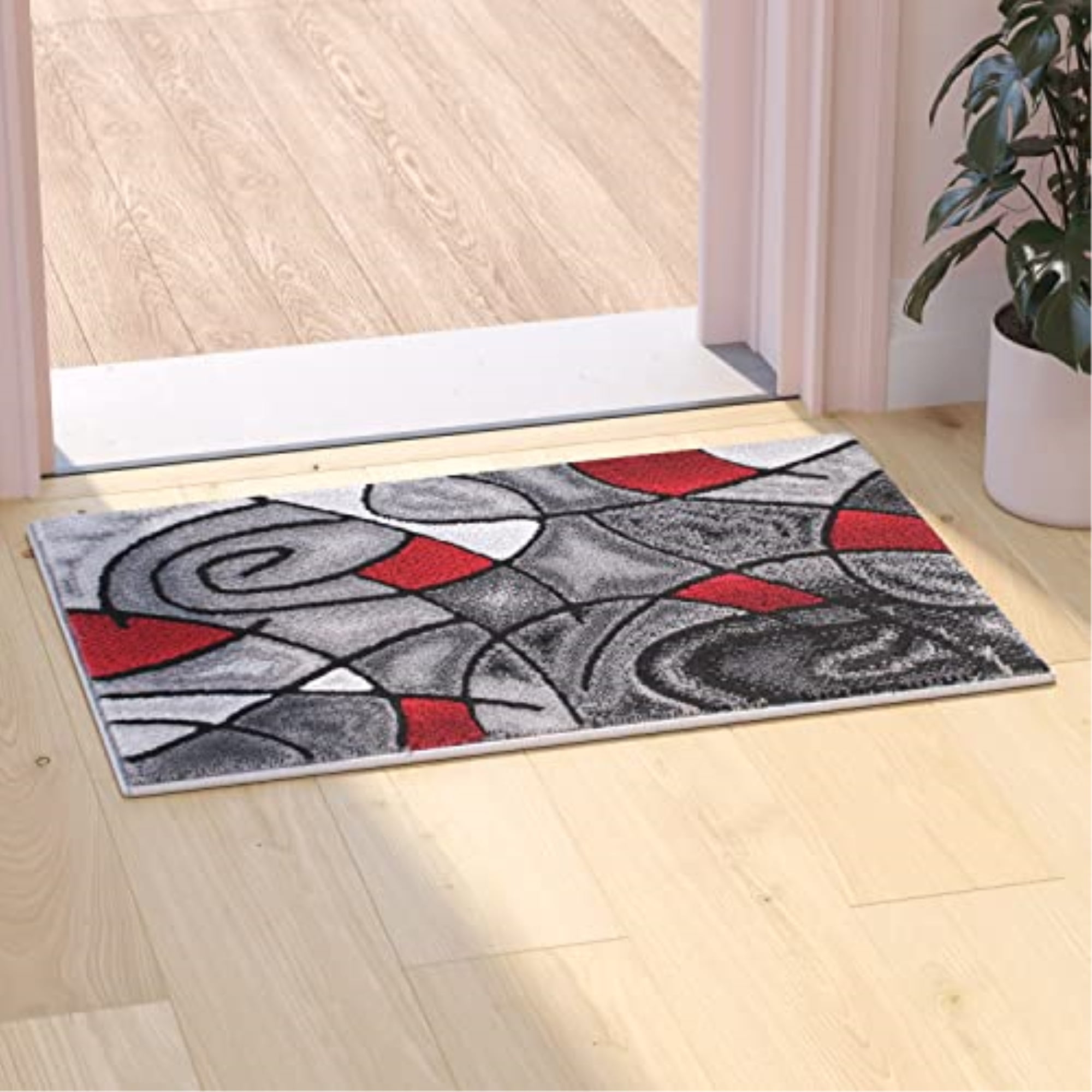 Flash Furniture Jubilee Rectangular Contemporary Black, Red Area Rug, 2' x 3'