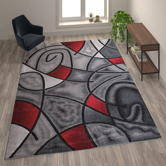 Flash Furniture Jubilee Rectangular Contemporary Black, Red Area Rug, 8' x 10'