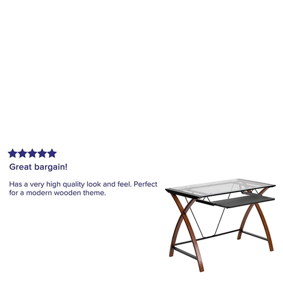 Flash Furniture Jude Tempered Glass Computer Desk with Pull-Out Keyboard Tray, Cherry/Clear