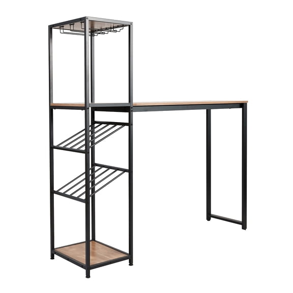 Flash Furniture Jura Metal Bar and Wine Table with 2 Slanted Shelves Black/Light Brown
