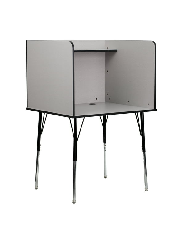Flash Furniture Justin Stand-Alone Study Carrel with Top Shelf - Height Adjustable Legs and Wire Management Grommet - Nebula Grey Finish