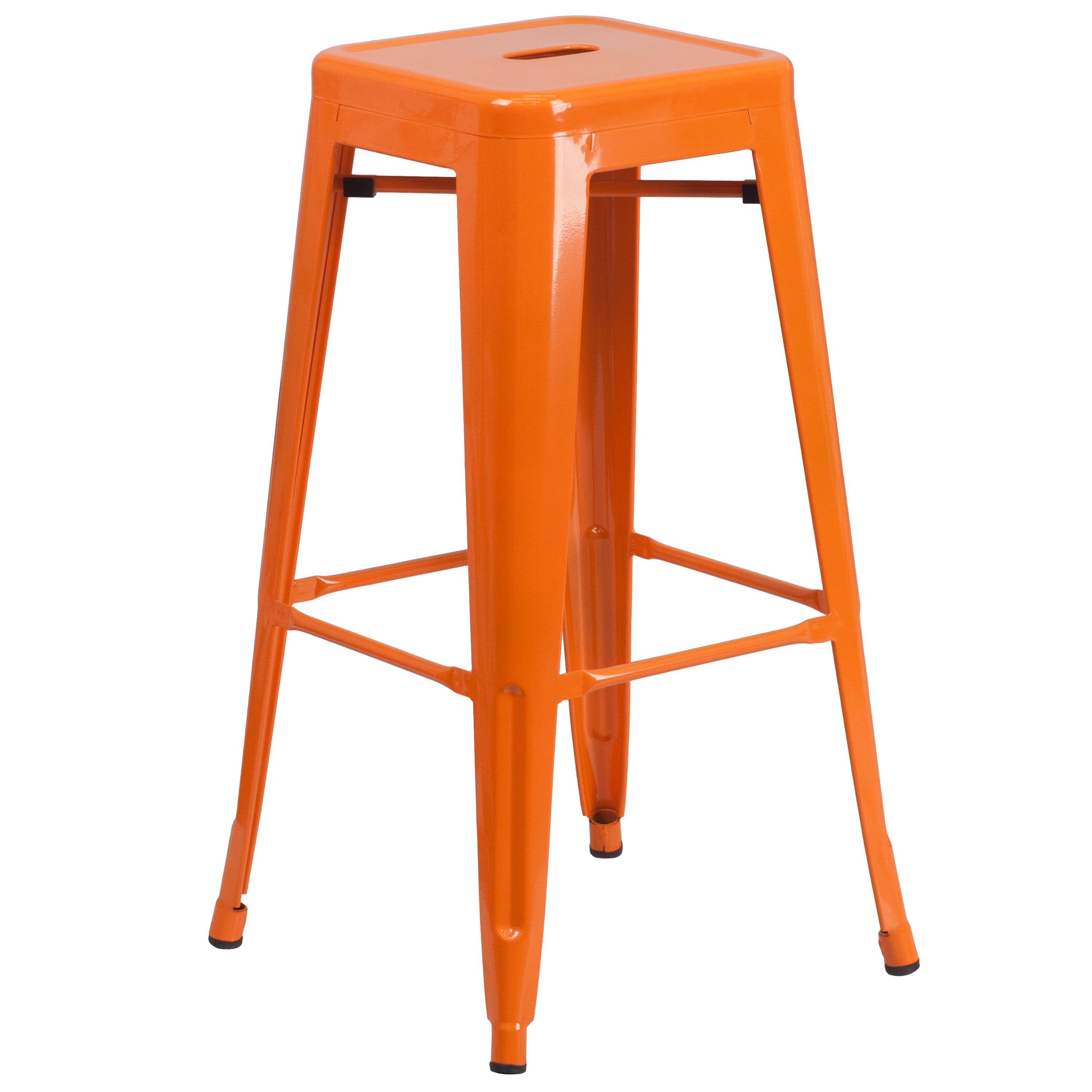 30" High Backless Orange Metal Stackable Barstool